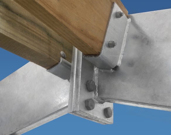 Steel Rafter, timber purlin, pre-welded steel and bolted connection